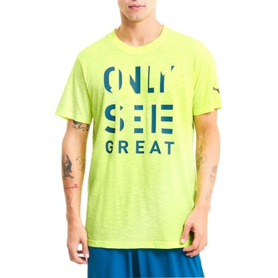 

Puma Performance Slogan Crew Neck Short Sleeve TShirt Mens Size  Casual Tops 5, Желтый, Puma Performance Slogan Crew Neck Short Sleeve TShirt