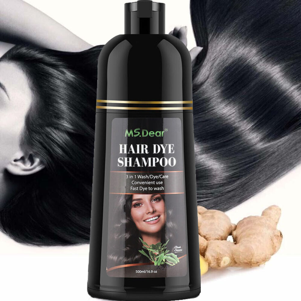 MS.Dear Natural Herbal Black Hair Color Dye Shampoo Permanent Coloring Unisex