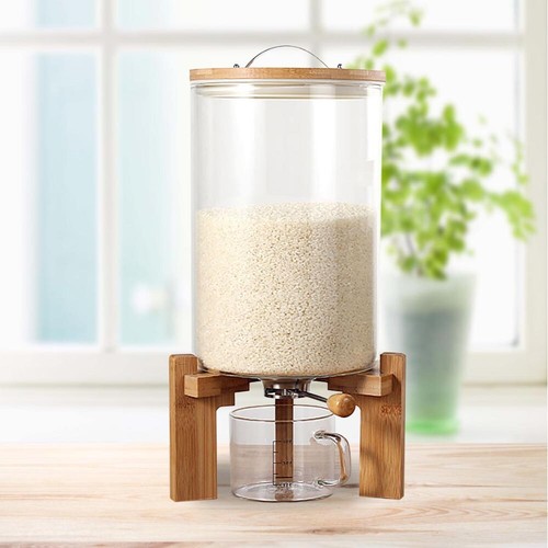 Rice Dispenser Airtight Glass Grain Storage Container Dry Food 7.5L w