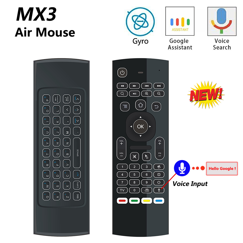 MX3 MX3-L Backlit Air Mouse T3 Smart Voice Remote Control 2.4G RF Wireless Engls
