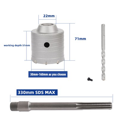 SDS Plus 330mm Wall Hole Saw Drill Bit Cutter Tools With Round Shaft Hole Cutter