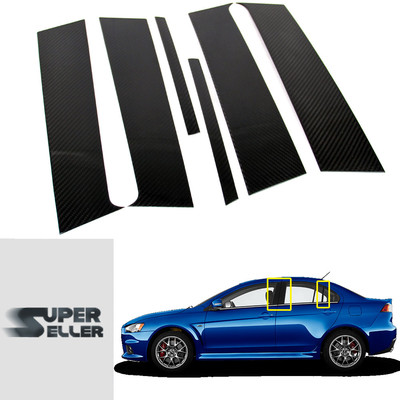 Carbon Door Pillar Trim Cover 6 Pcs Fit For Mitsubishi Evolution EVO X Sedan
