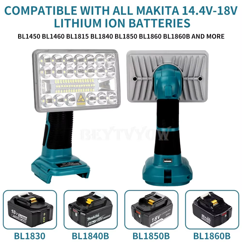 Cordless 2000LM Floodlight for Makita 14.4-18V Battery 18W LED Work Light Flashl