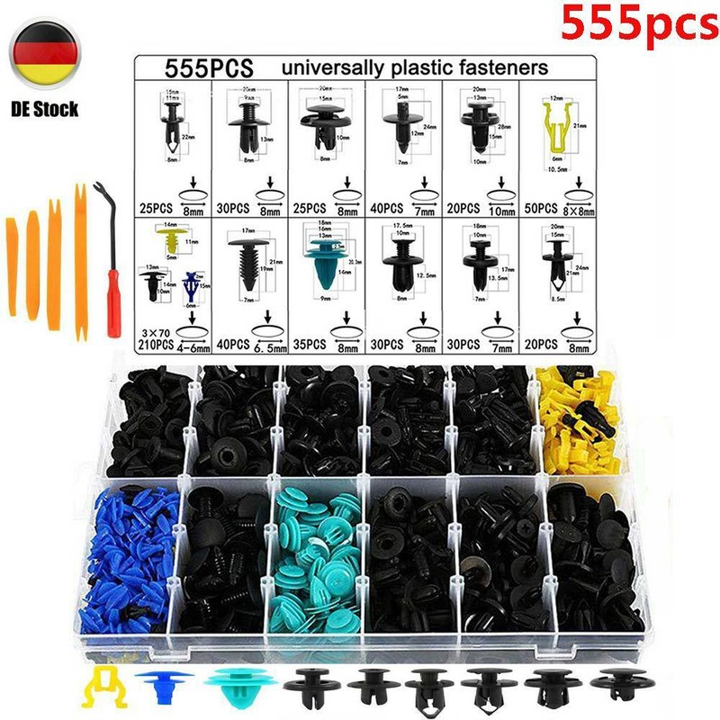 555 x Auto Niete Clip Sortiment Türverkleidung für PKW KFZ Werkstattbedarf Set
