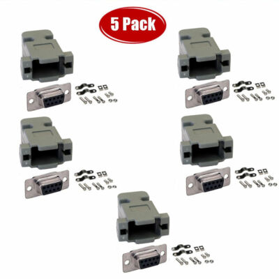 5 PCS DB9 D-SUB 9-Pin Female Solder Cup Serial Connector + Plastic Hood Shell
