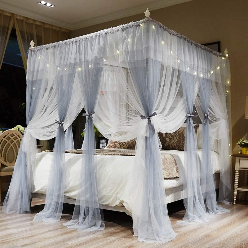 Bed Curtains - Grey & White Cozy Drape Netting - Cu