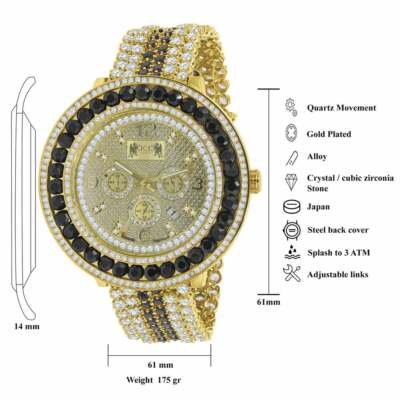 Pre-owned Usdiamondking Black Onyx Real Genuine Diamond Men's Custom Watch 18k Yellow Gold Finish W/date
