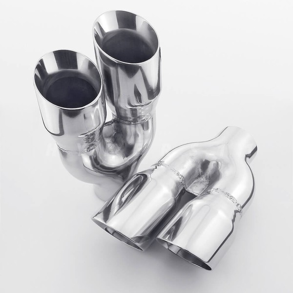 picture 1 of Pair Quad 3 inch Out Exhaust Tips 2.25 inch In Staggered Stainless Dual Wall Angle Cut