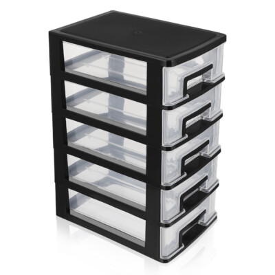  Plastic Storage Bin with Drawers Cabinet Small Shelves Stackable Multi-deck