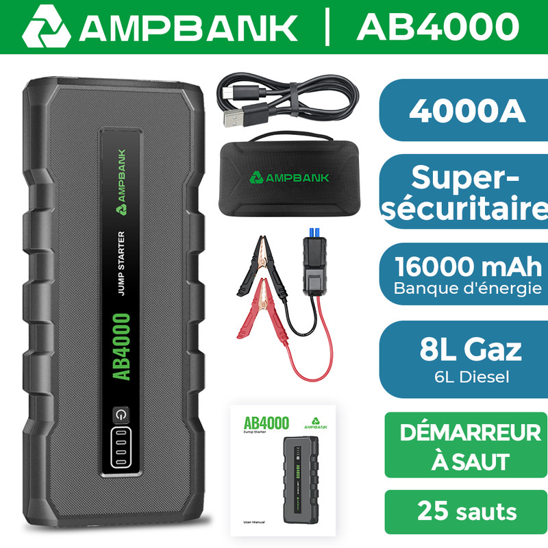 Ampbank 4000a DÃ©Marreur De Voiture Jump Starter Booster 24000mah Powerbank 12v