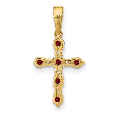 Pre-owned Diamond2deal 14k Yellow Gold Garnet And Diamond Cross Pendant Fine Jewelry