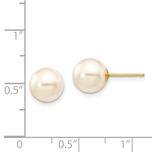 Pre-owned Goldia 14k 8-9mm Round White Saltwater Akoya Cultured Pearl Stud Post Earrings