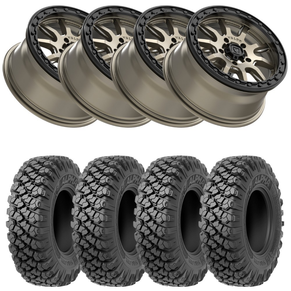 Valor Alpha 35" H2 UTV Tire & Wheel Kit - Bronze V15 Mounted Set - 5 Lug