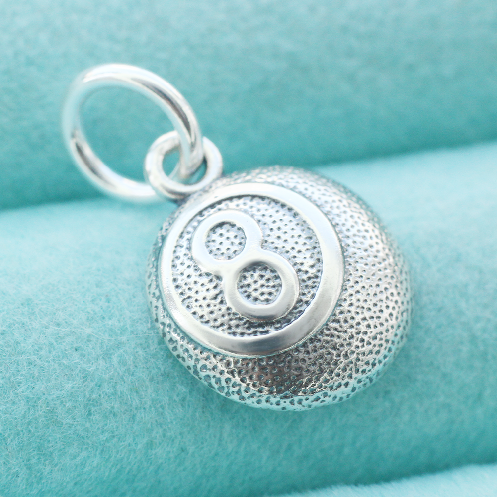 Billiard Pool Pendant Charm 925 Sterling Silver 8 Black Eight Ball For Necklace