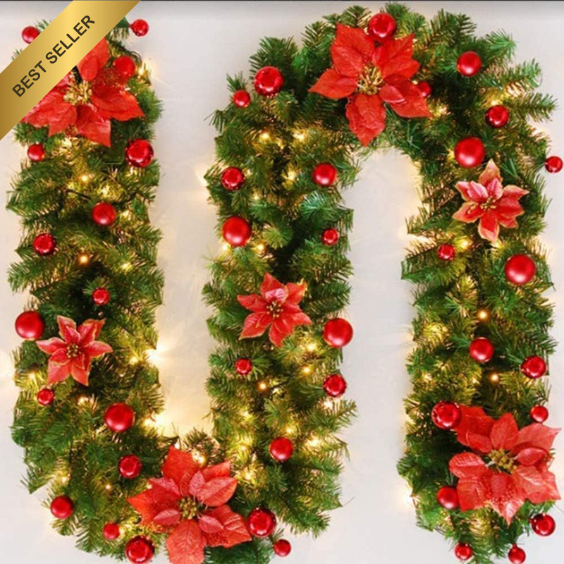 2.7M Christmas Garland Rattan Artificial Flower Outdoor Interior Fireplaces Stai