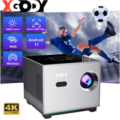 XGODY Smart Projector WiFi Bluetooth 4K UHD 10000L Android Mini LED Home Theater