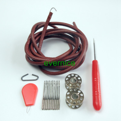 15 Parts Leather Belt+Needles+Bobbin+Awl+Thread Guide For Singer Sewing Machine