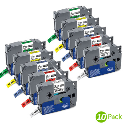 10pcs TZe231 431 531 631 731 Label Tape 12mm For Brother P-Touch PT-D200 PT-1000
