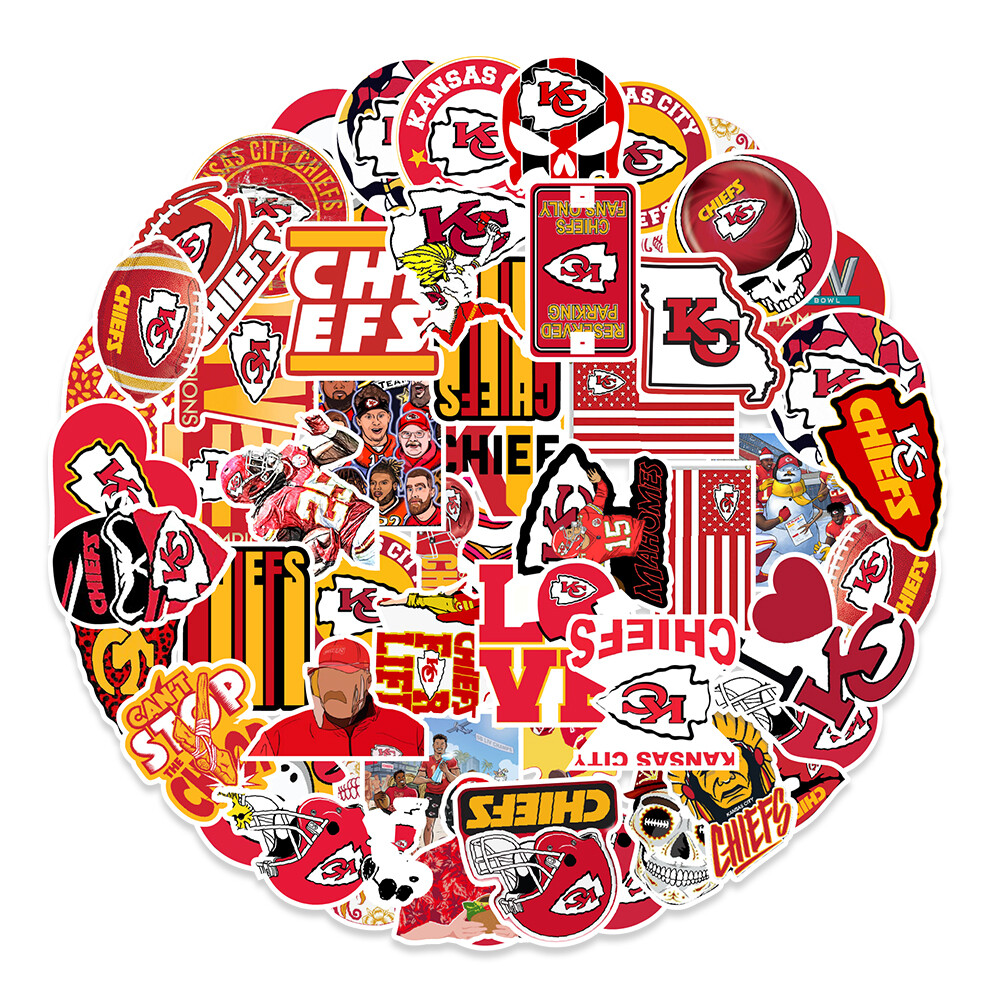50 Pcs Stickers Kansas City Chiefs NFL Sports Luggage Skateboard Phone Vinyl