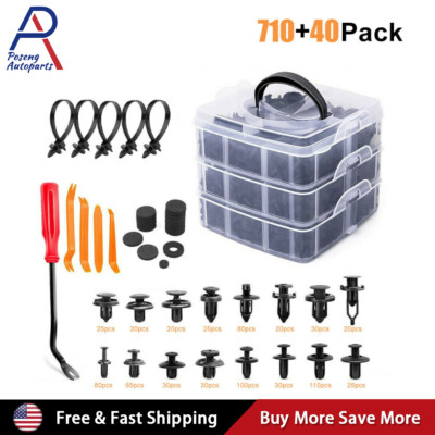 750 Pcs Car Retainer Clips Auto Fasteners Push Trim Clips Pin Rivet Bumper Kit
