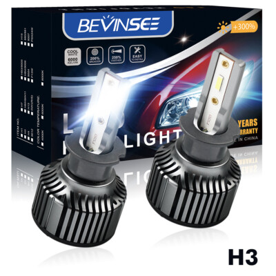 Bevinsee H3 LED Headlight Conversion Bulbs High Low Beam Fog Light Lamp Kit 50W