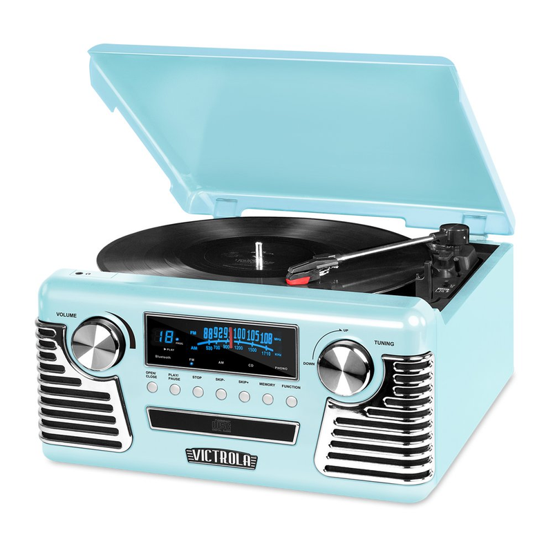 New Retro Record Player with Bluetooth and 3-Speed Turntable Built-in CD Player