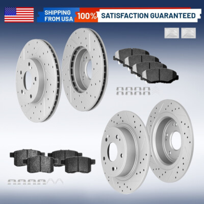 Front Rear Drilled Slotted Rotors Ceramic Brake Pads for 2008 -2017 Honda Accord