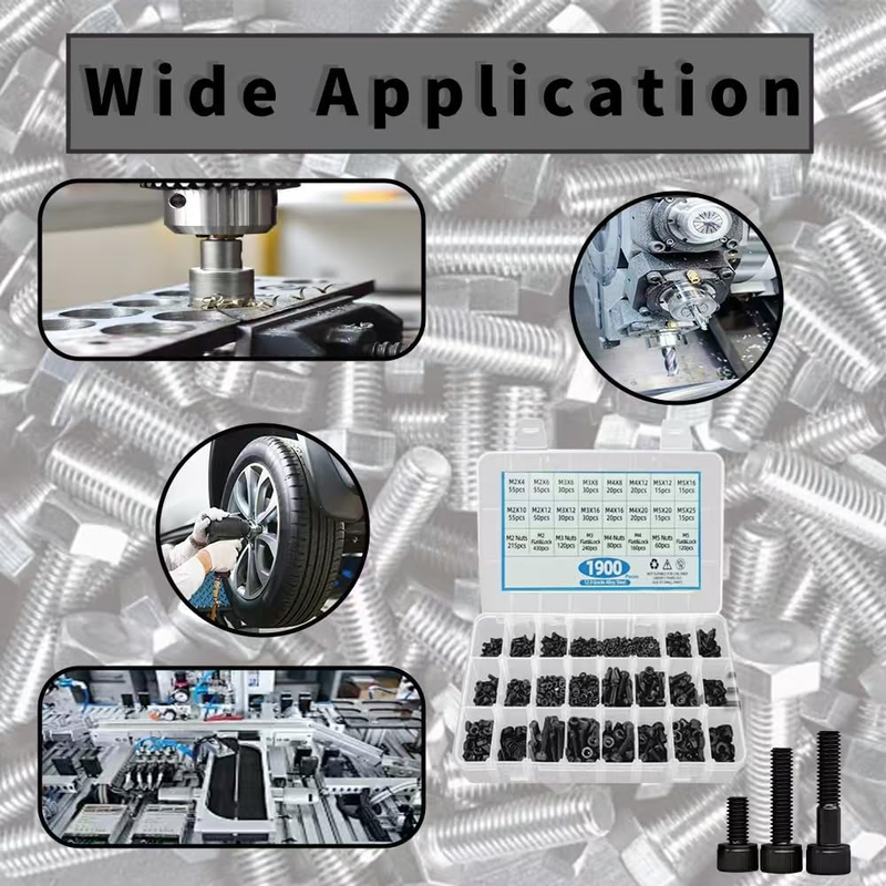 1900PCS M2 M3 M4 M5 Metric Screw Combination, Hex Nut Metric Bolt and Nut Combin