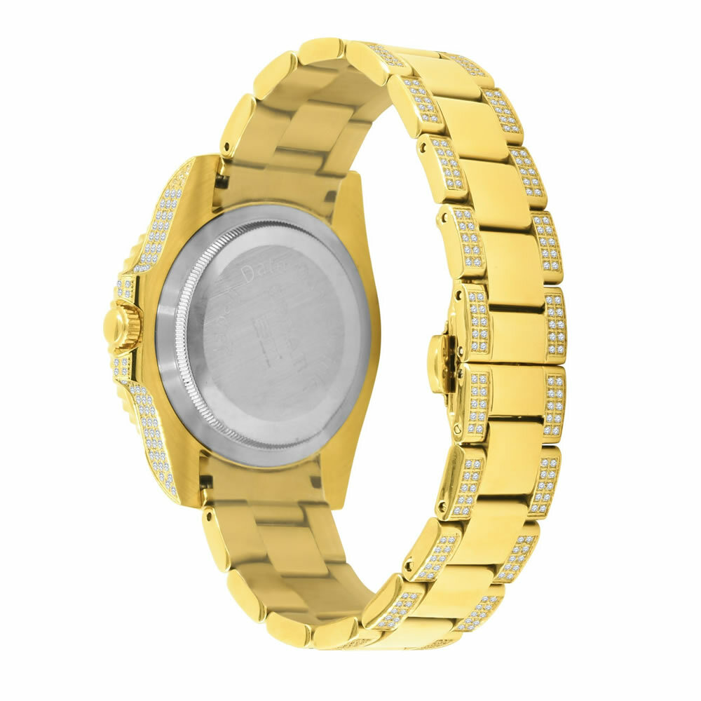 Pre-owned Bling Master Full Steel 18k Yellow Gold Simulated Diamond 40mm Presidential Mens Watch W/date