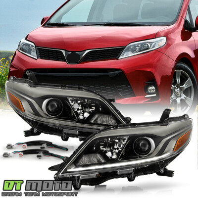 For 2015-2020 Toyota Sienna w/o LED DRL Upgrade SE Gun Metal LED Tube Headlights