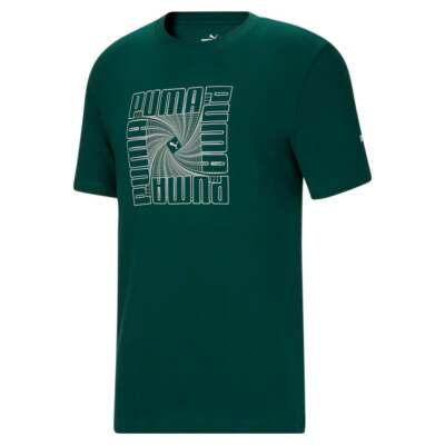 

Puma Box Reflective Graphic Crew Neck Футболка с коротким рукавом Мужская зеленая повседневная футболка, Зеленый, Puma Box Reflective Graphic Crew Neck Short Sleeve T-Shirt