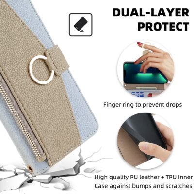 For iPhone 16 Pro Max 15 14 13 12 11 XR Women Crossbody Metal Strap Wallet Case
