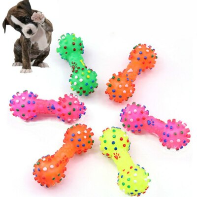 Pet Dog Cat Puppy Sound Polka Dot Squeaky Toy Rubber Dumbbell Chewing Funny Toy