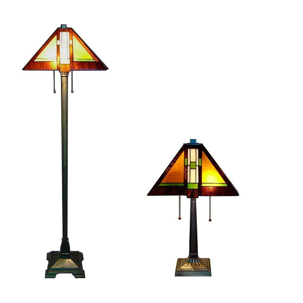 Tiffany Aztec Bronze Floor & Table Lamp Set Serena Ditalia 60/23