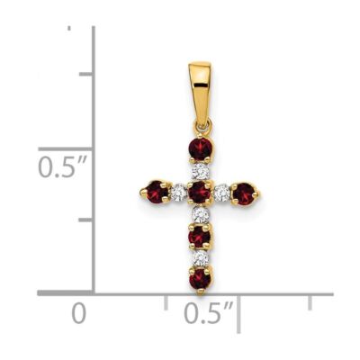 Pre-owned Diamond2deal 14k Yellow Gold Garnet And Diamond Cross Pendant Fine Jewelry