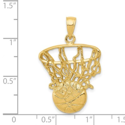 Pre-owned Superdealsforeverything Real 14kt Yellow Gold Swoosh Basketball And Net Pendant