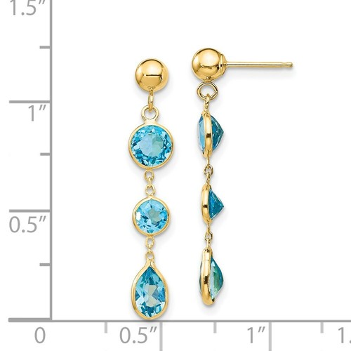 Pre-owned Goldia 14k Blue Topaz Gemstone Dangle Earrings In Yellow