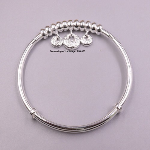 Pure 999 Fine Silver Women's Bracelet Adjustable Bangle 2.36