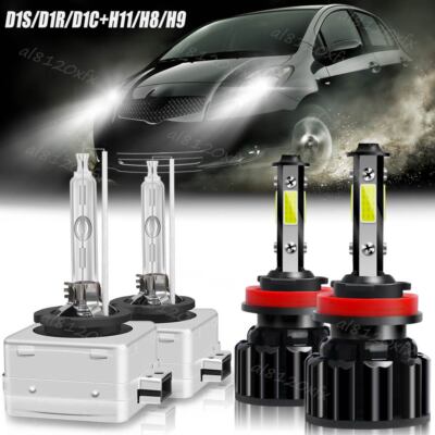 For BMW X5 2007-2017 D1S+H11 Headlight HID High/Low Beam + LED Fog Light Bulbs