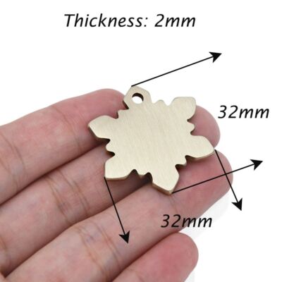 10pcs Brass Snowflake Blank Tags for Metal Stamping and Engraving 32x32mm
