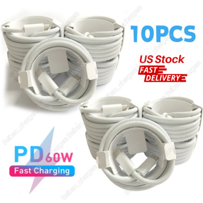 10X 60W USB C to C Cable Fast Charge PD Nylon Cord 3FT for iPhone15 Samsung lot