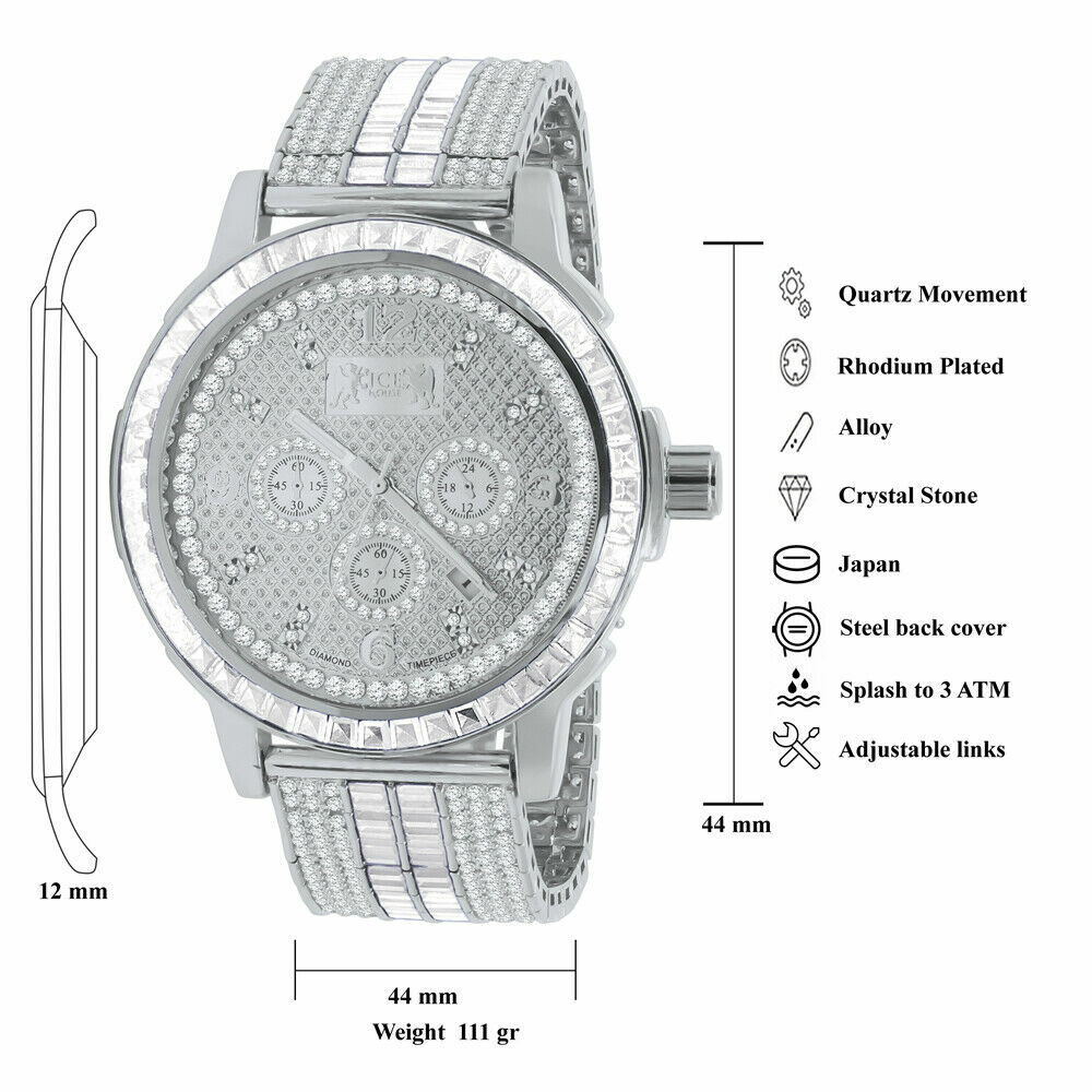 Pre-owned Ice House Custom Solid Steel Bezel Real Diamond Dial White Gold Tone Adjustable Band Watch