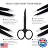 Tweezers Set 5-Piece - Professional Stainless Steel Tweezers with Curved Scissors, Best Precision Tweezer for Eyebrows, Splinter and Ingrown Hair Removal with Leather Travel Case (Black)