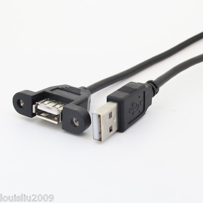1pc 30cm/1ft USB 2.0 A Male to A Female Panel Mount Screw lock Extension Cable