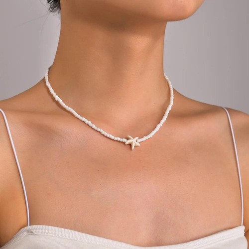 Handgemacht Mehrfarbige Muschel Seestern Halskette Damen Kupfer Perlen Choker