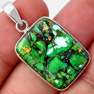 Natural Green Matrix Turquoise 925 Sterling Silver Pendant Jewelry P-1001