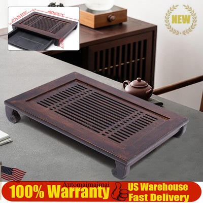 Luxury Natural Hard Bamboo Kung Fu Gongfu Tea Tray Table Water Storage Plate USA