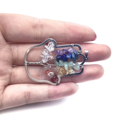 7Chakra Winding Tree Of Life Palm Pendant Natural Gemstone Crystal Healing Reiki