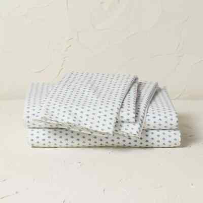 Printed Cotton Percale Sheet Set -Color Teal Dash-Size Full