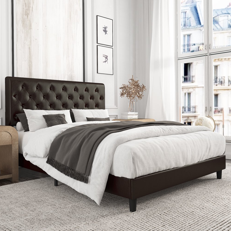 Cabecero Capitone Con Botones De Diamante Plataforma Marco Cama Listones Madera